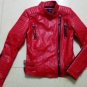 Women faux leather jacket long sleeve PU brand coat red big size XS size XL motorcycle biker jaqueta
