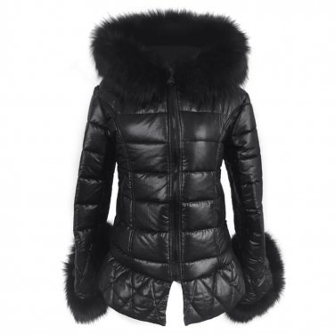 Real Fox Fur Faux Leather Long Down Parkas Women Warm Winter Long Coat Fur Hooded Sleeve Female Coat