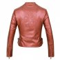 Fashion Spring Autumn Women Soft Faux Washed Leather Jacket Long Sleeve Zipper Red Pink Motorcycle