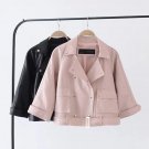 2018 New Fashion Women Faux Leather Jacket Ladies Motorcycle PU Black Long Sleeve Coat with Belt Sli