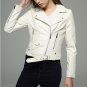 Long sleeves womens jackets 2017 black beige white leather clothing slim motorcycle leather jacket w