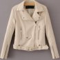 Long sleeves womens jackets 2017 black beige white leather clothing slim motorcycle leather jacket w