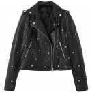 Punk Black Leather Jacket Women Slim Long Sleeve Turn-down Collar Rivet Ladies\' Leather Jackets Aut