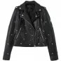 Punk Black Leather Jacket Women Slim Long Sleeve Turn-down Collar Rivet Ladies\' Leather Jackets Aut