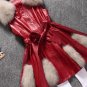 autumn and winter new pu leather jacket Faux Fox Fur long vest thick