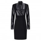 MYPF-Women\'s Fashion New Autumn Overcoat Elegant Black Gothic Punk PU Leather Pockets Collar Splici