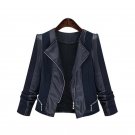 Donna XL-5XL Women Plus Size Jacket Faux Leather Patchwork Zipper Jackets Long Sleeve Turn-Down Coll