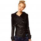 New 2016 Black Fashion Leather Jacket Women Slim Coat Cool Fashion Lapel Long Sleeve PU Leather Coat