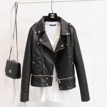 Faux Soft Leather Long Sleeve Coat Zipper Design Motorcycle PU Jacket 2016 New Fashion Autumn Winter