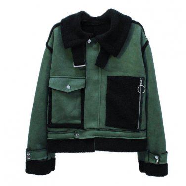 New 2017 Autumn Winter Short Lamb Wool Suede Jacket Women Casual Long Sleeved Korean Female Moto Bik