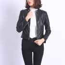 Yichaoyiliang Women Short Long Sleeve Faux Leather Pilot Jacket Winter Slim Street Style Biker Motor