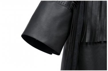 New Women Long PU Leather Jackets and Coats Fashion Fringe Black Hollow Out Slim Women Coat jaqueta 