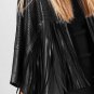New Women Long PU Leather Jackets and Coats Fashion Fringe Black Hollow Out Slim Women Coat jaqueta 