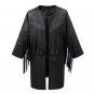 New Women Long PU Leather Jackets and Coats Fashion Fringe Black Hollow Out Slim Women Coat jaqueta 