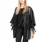 New Women Long PU Leather Jackets and Coats Fashion Fringe Black Hollow Out Slim Women Coat jaqueta 