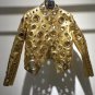 Black and Gold Color Ladies Long Sleeve Sexy Rivet Hollow Out Coat PU Leather Fashion Sexy Jacket