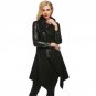 Women Lapel Faux Leather Patchwork Long Jacket Irregular Hem Wool Coat Overcoat Casaco Feminino Plus