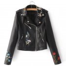 2017 New Leather embroidery jacket coat women Long sleeve color motorcycle basic jacket  Autumn fash