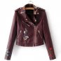 2017 New Leather embroidery jacket coat women Long sleeve color motorcycle basic jacket  Autumn fash