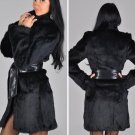 Fashion With Leather Belt Hairy Fluffy Fur Coat Cape Faux Fur Coat Thick Warm Overcoat Fourrure Wome