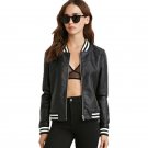 2017 Women Solid Black Outwear Female Long Sleeves Striped Faux Leather Coat Ladies Punk Style Brief