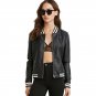 2017 Women Solid Black Outwear Female Long Sleeves Striped Faux Leather Coat Ladies Punk Style Brief