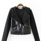 OLGITUM OLGITUM 2017 Leather Zipper Patchwork Long Sleeves Jacket Women Fashion Solid Color Hoodie S