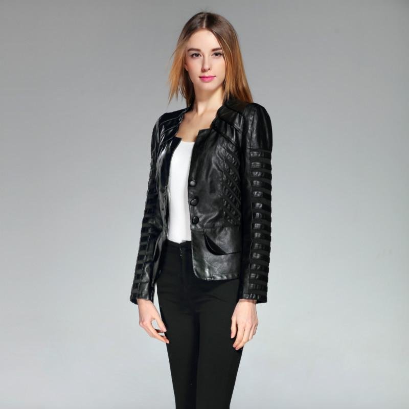 Fashion 2017 Single Breasted Spring Faux Leather Jacket Women Pu Long Sleeve Patchwork Black Plus Si