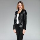 Fashion 2017 Single Breasted Spring Faux Leather Jacket Women Pu Long Sleeve Patchwork Black Plus Si