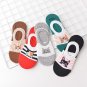 5Pairs/Bag Good Quality Cute Colorful Cartoon Animals Cat Face Low Invisible Women Sock Slippers Gir