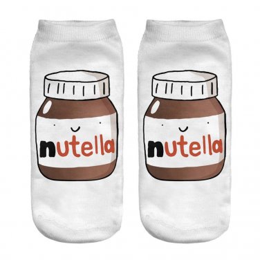 nutella white 3D Printed ladies cartoon short chaussette femme cute  korean socks