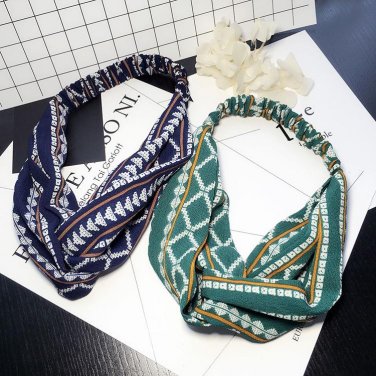 Bohemian Style Elastic Headbands Boho Cross Floral Turban Girls Flower Hairbands Striped Headwrap Ha