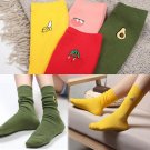 Fashion Women Girls Autumn winter cotton socks female retro Lovely fruit embroidered long socks