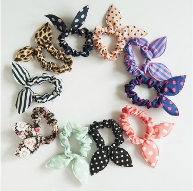 New 10pcs Lot Mix Style Clips For Hair Band Polka Dot Leopard Trip Hair Rope Rabbit Ears Headwear Ha