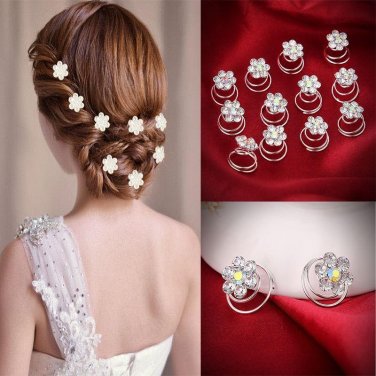 12Pc Hair Decor Crystal Rhinestone Flower Hair Clips Hairpins Hairgrips Hairclip Barrette Clips For 