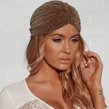 Aproms Women Bling Silver Gold Knot Twist Turban Headbands Cap Autumn Winter Warm Headwear Casual St