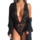 Sexy Women Lace Deep V Neck Nightwear Solid Underwear Babydoll Black Lace Sleepwear Dress Bodysuit S