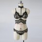 Women Black Floral Lace Halter Bandage Push Up Bra+Pants Underwear Set
