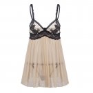 Women Sexy Flower Embroidery Lace Cup Sheer Mesh Babydoll Nightdress G-String