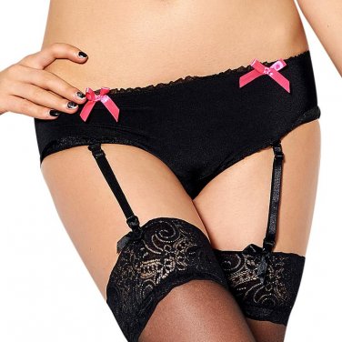Crotchless Lace Thong with Removable Suspender Straps Garter Belt Black Open Crotch Underwear Women 
