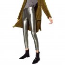 High Quality Tight Leather Pants Women Autumn PU Leather Trousers Side Zippers 2017 Silver Black Pen