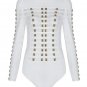 New Women\'s Black White Long Sleeve Mesh Patchwork Beading Sexy Rayon Bandage Bodysuit