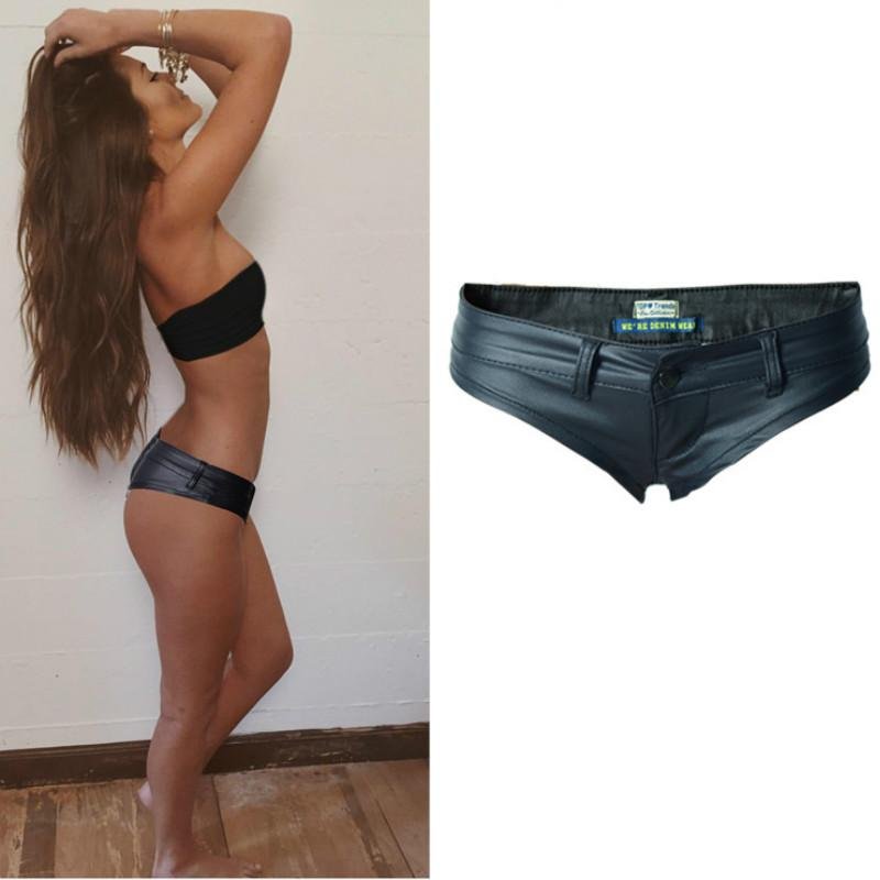 Europe America Nightclub Sexy Shorts Women PU Leather Black Pole Dance Pantalones Cortos Mujer Low W