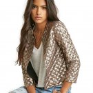 Gold Sequins Jackets Women O-neck Open Stitch Coatslid Polyester Cotton Outwears Slim Regular Jacket