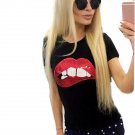 Womens  Summer T-shirt Top  T shirts Sequins Tops Tee shirt femme Red Lips Tshirt Black White 6 Colo