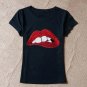 Womens Summer T-shirt Top T shirts Sequins Tops Tee shirt femme Red Lips Tshirt Black White 6 Colo
