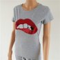Womens Summer T-shirt Top T shirts Sequins Tops Tee shirt femme Red Lips Tshirt Black White 6 Colo