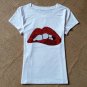 Womens Summer T-shirt Top T shirts Sequins Tops Tee shirt femme Red Lips Tshirt Black White 6 Colo
