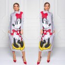 Spring Autumn New Female Casual Long-sleeved Turtleneck Cartoon Printed Long Maxi Printed Pocket Cot