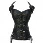 Leather Gather Waist fashion Slim Fit Halt Top Palace Corset Women Coffee Black Steampunk Corsets an